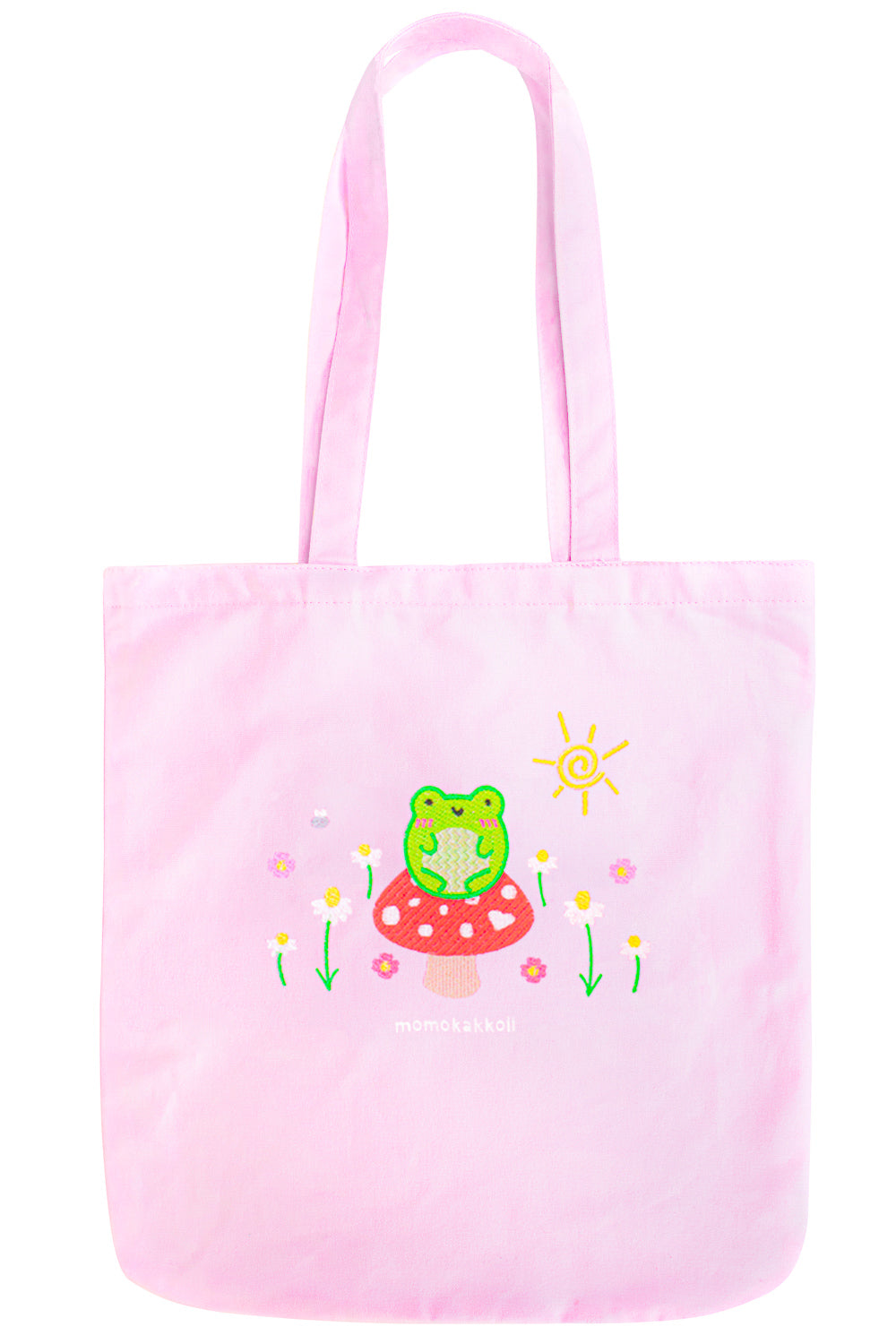 Organic Cotton Froggy & Nature Embroidered Tote Bag - Momokakkoii