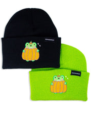 Pumpkin Albert The Frog Embroidered Beanie - Momokakkoii
