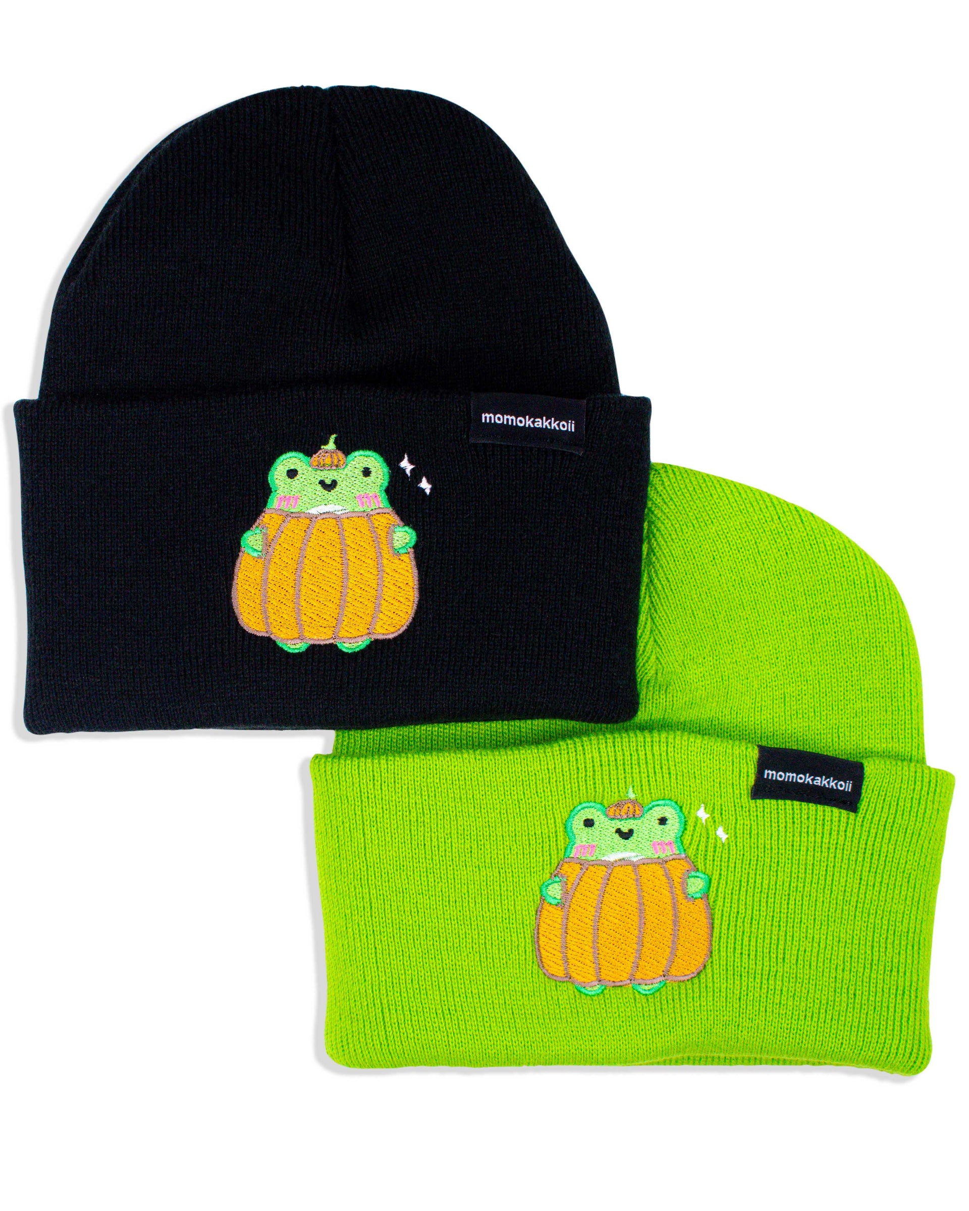 Pumpkin Albert The Frog Embroidered Beanie - Momokakkoii