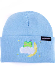 Sleepy In The Sky Embroidered Beanie - Momokakkoii