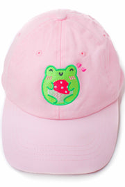 Frog Mushroom Hug Embroidered Cap - Momokakkoii