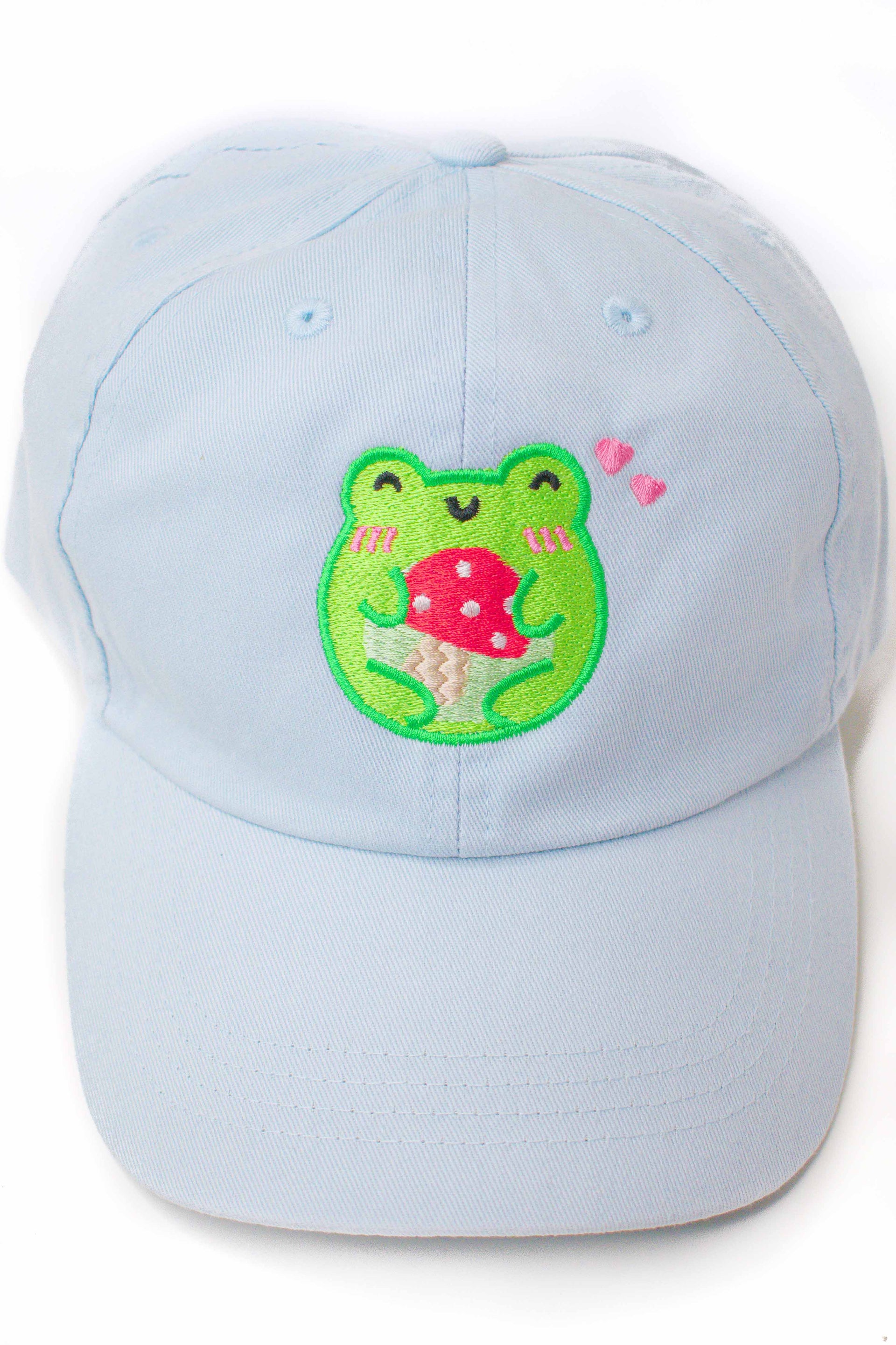 Frog Mushroom Hug Embroidered Cap - Momokakkoii