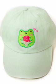 Frog Mushroom Hug Embroidered Cap - Momokakkoii