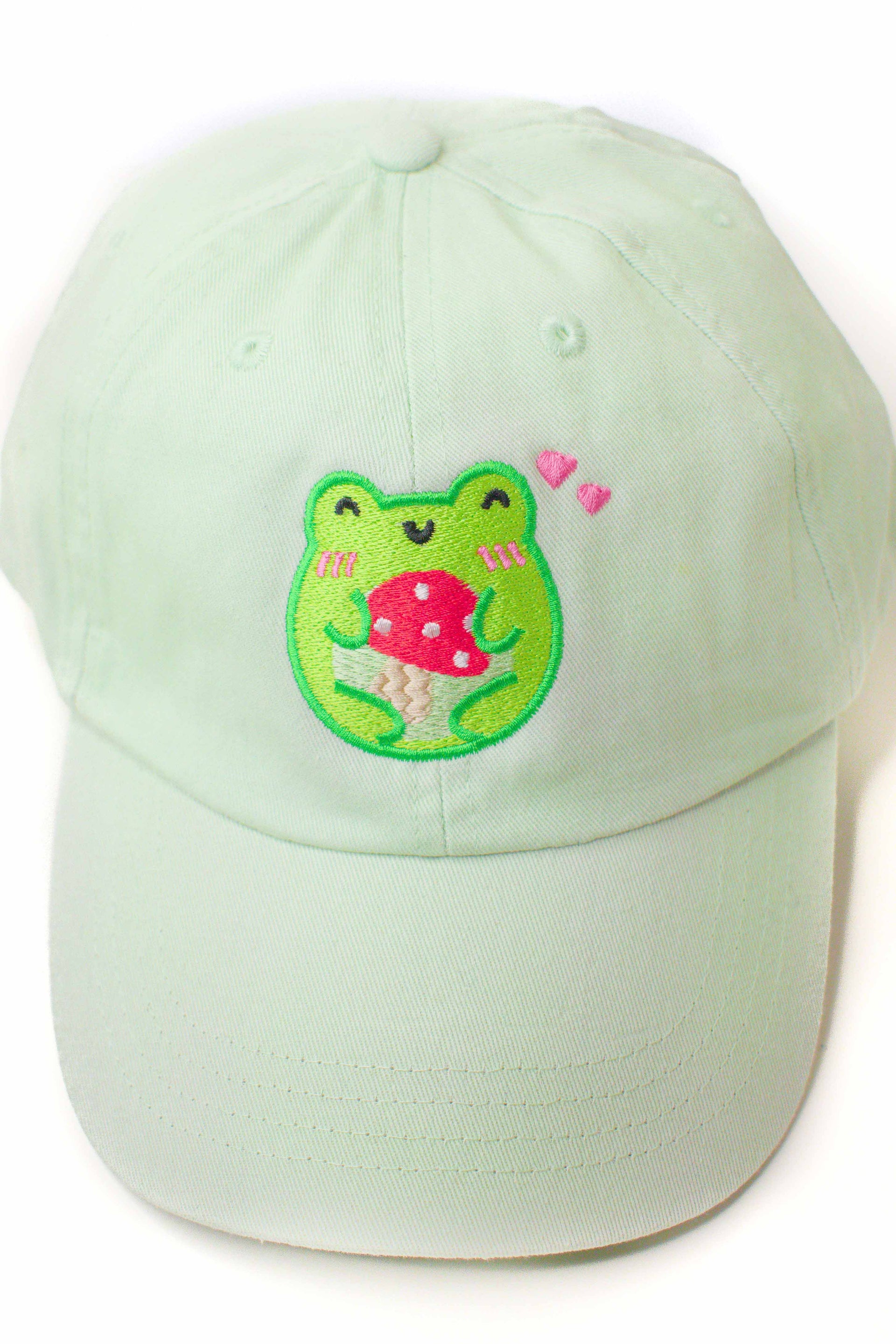 Frog Mushroom Hug Embroidered Cap - Momokakkoii