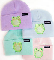 Cute Albert The Frog Pastel Embroidered Beanie - Momokakkoii