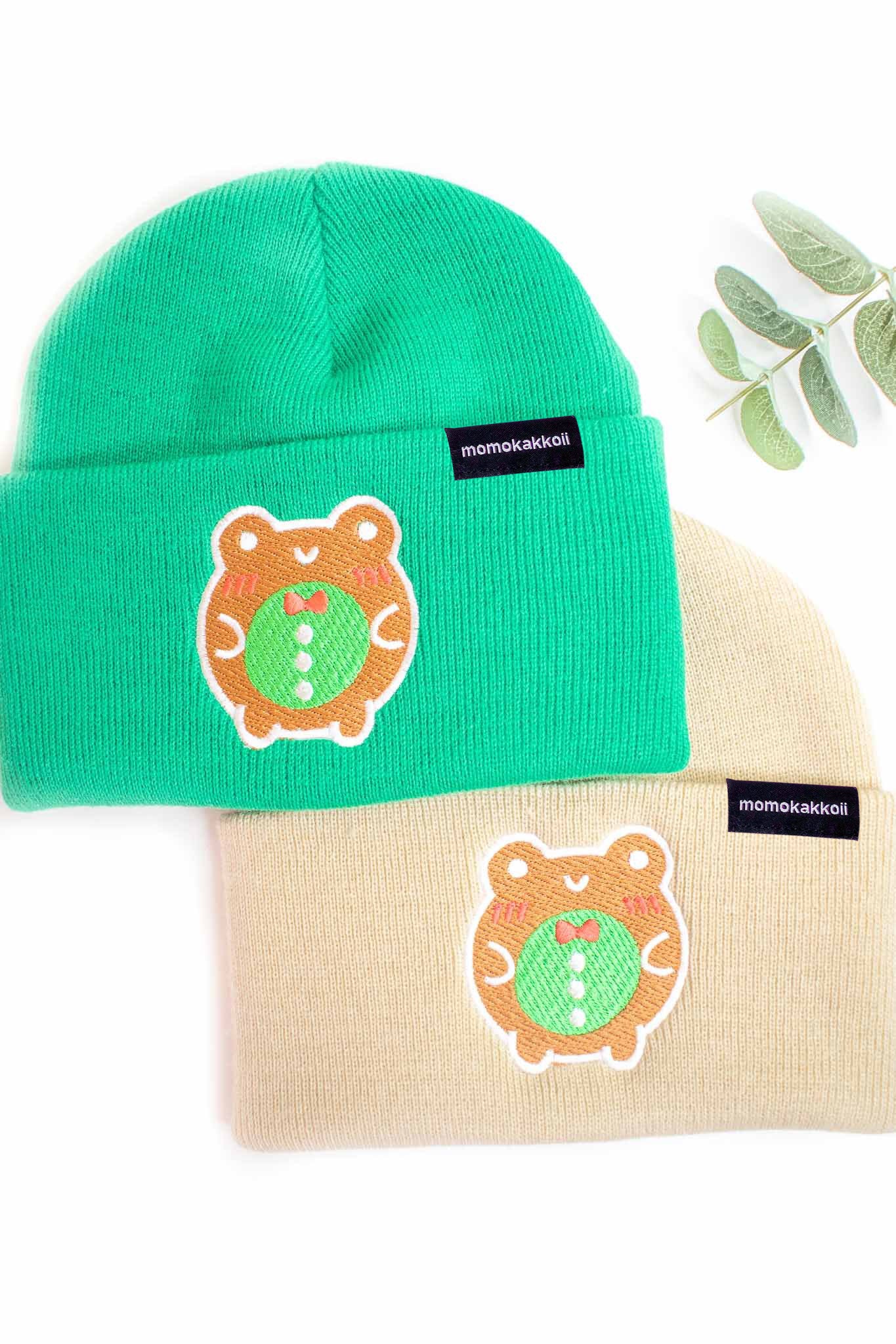 Gingerbread Froggy Embroidered Beanie - Momokakkoii