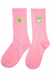 Froggy & Lily Pad Embroidered Socks - Momokakkoii