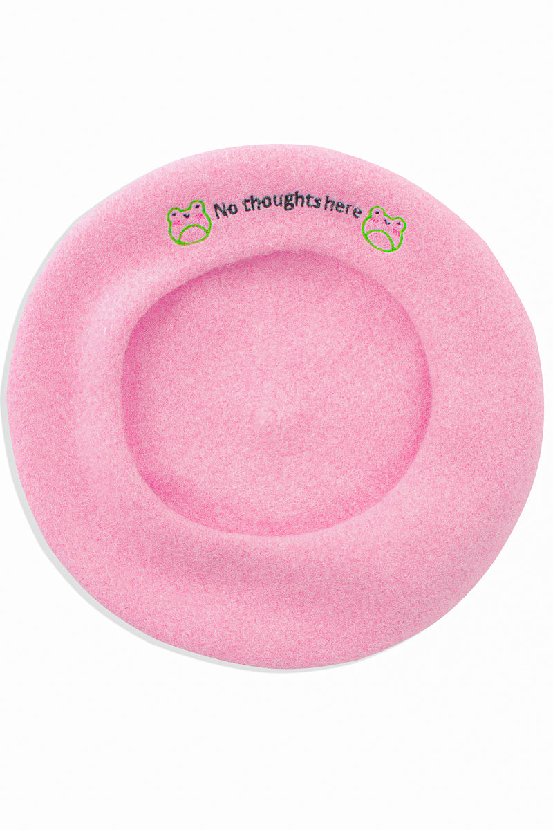 No thoughts here' Embroidered Beret - Momokakkoii