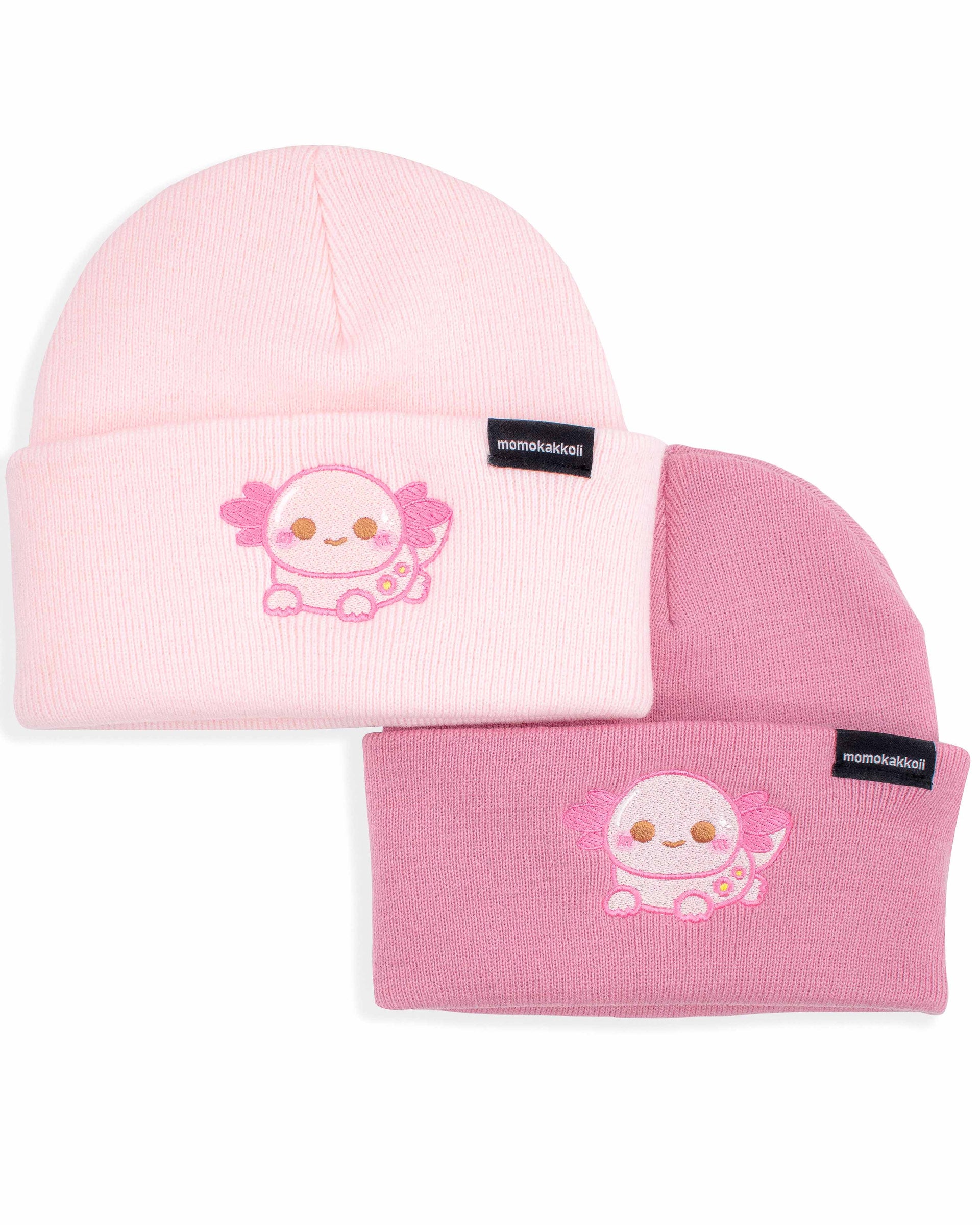 Xoxi Pink Axolotl Embroidered Beanie - Momokakkoii