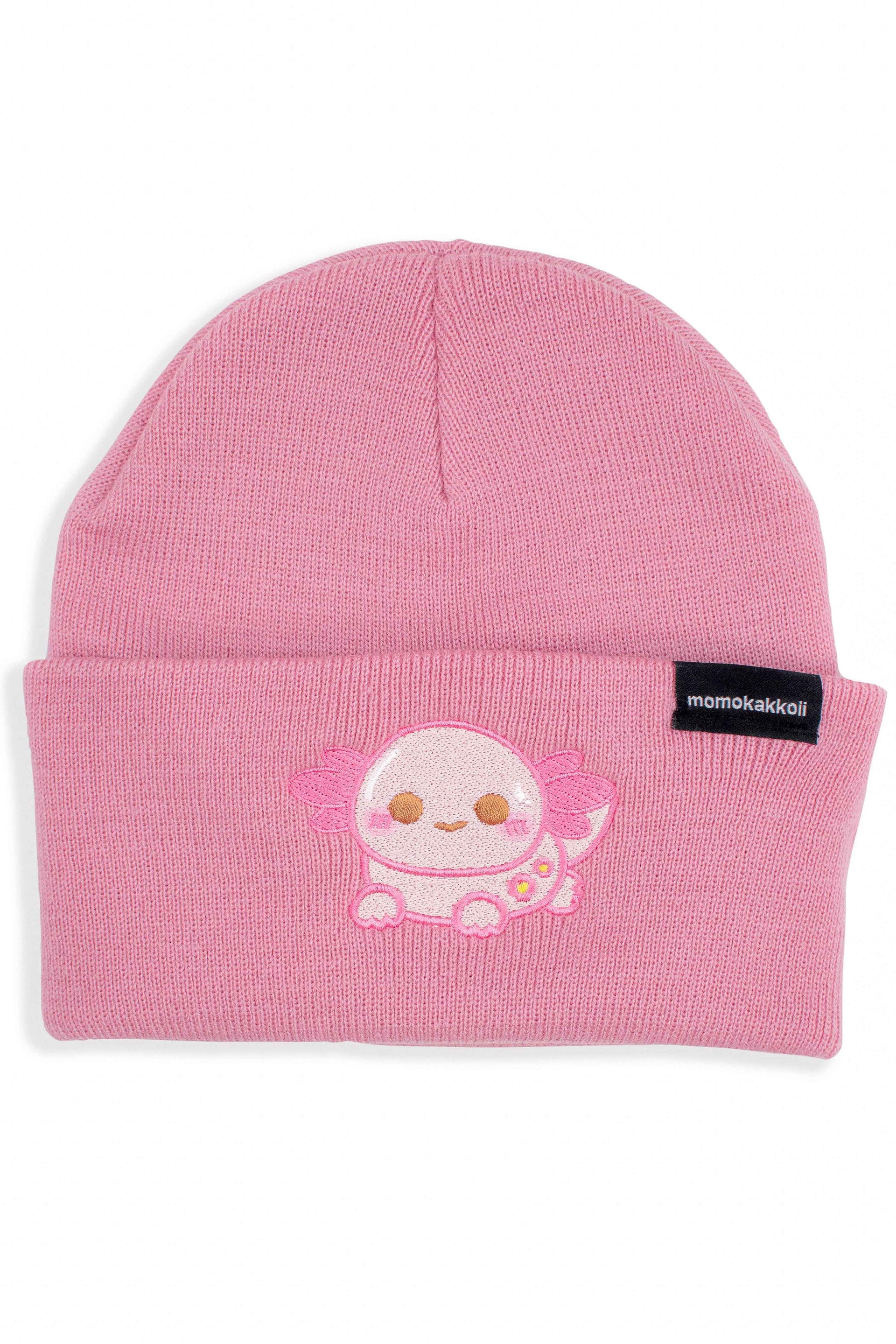 Xoxi Pink Axolotl Embroidered Beanie - Momokakkoii