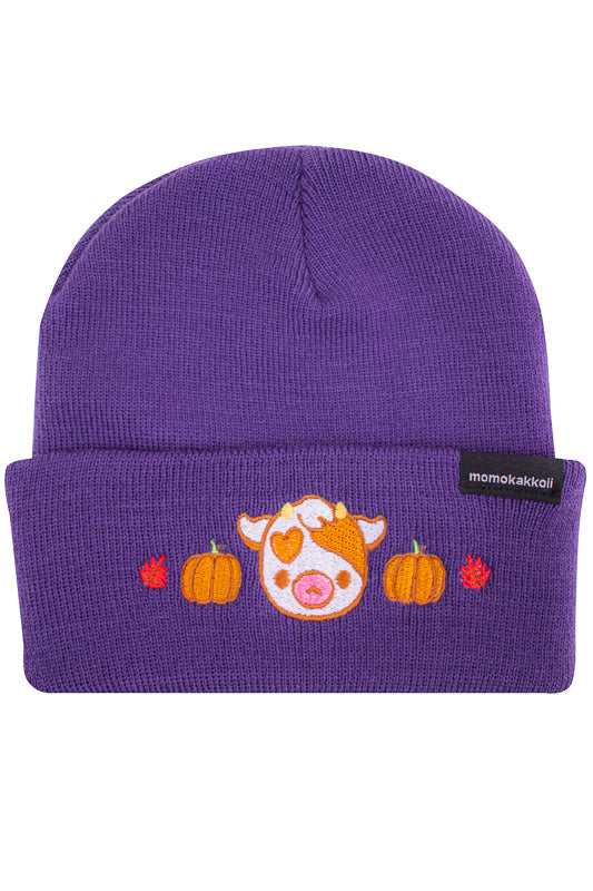 Pumpkin Cow Embroidered Beanie - Momokakkoii