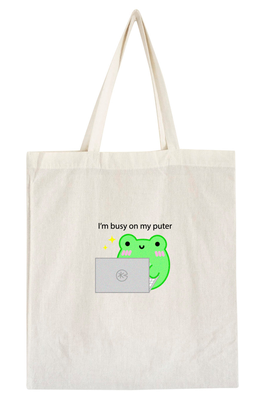 I'm Busy On My Puter Albert Printed Tote Bag