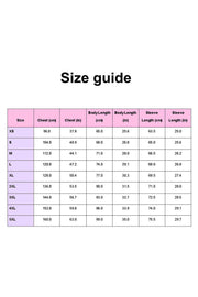 Frogging Limit hoodie size guide from Extra Small to 5XL.