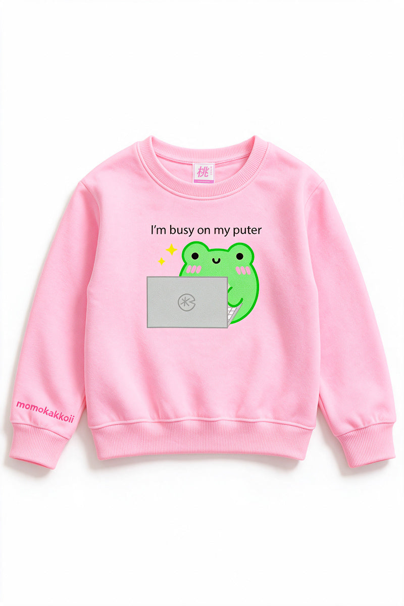 KIDS I'm Busy On My Puter Albert Printed Sweatshirt