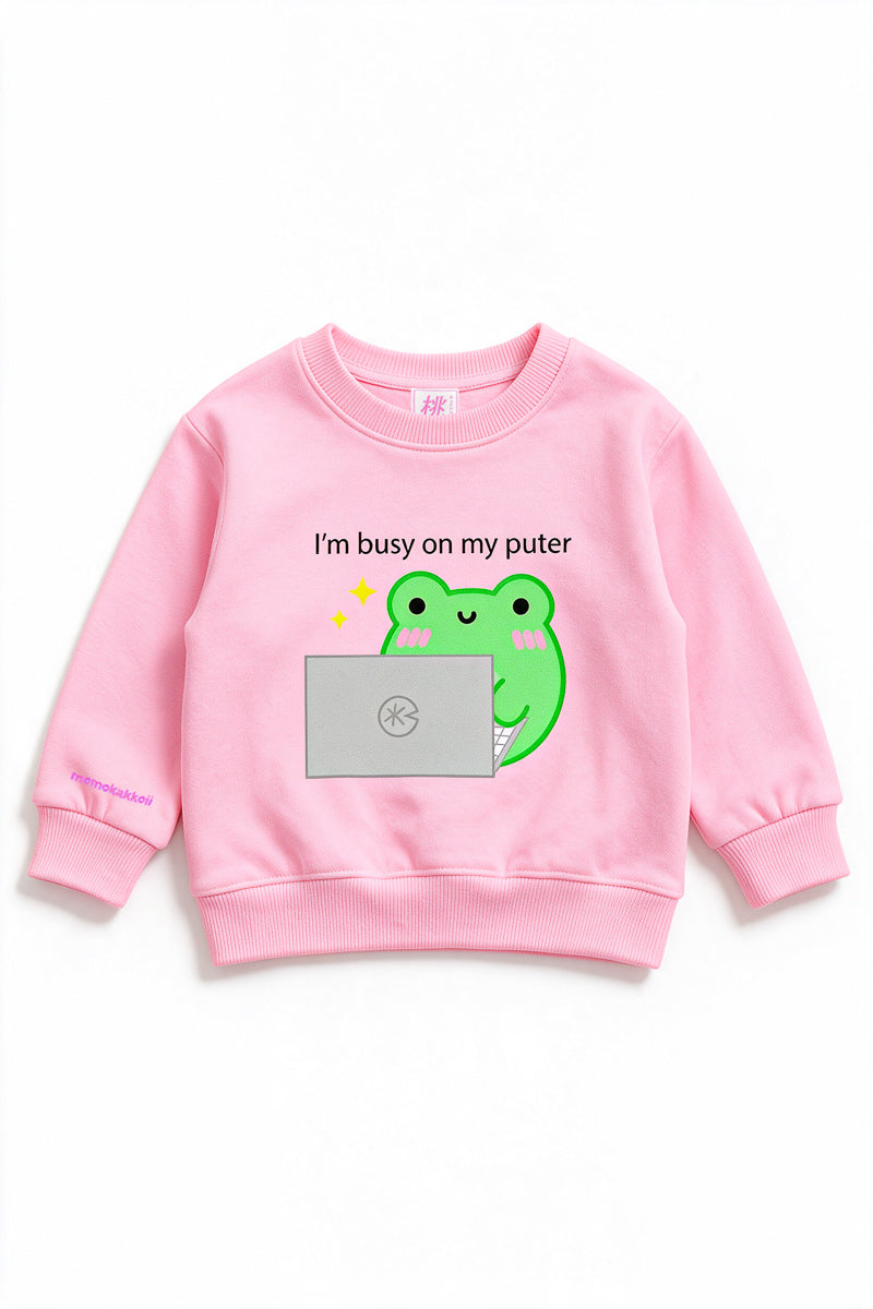 KIDS I'm Busy On My Puter Albert Printed Sweatshirt