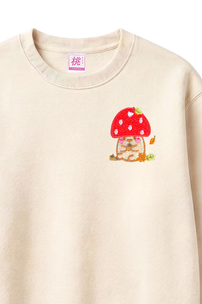 Chestnut Mushroom Friend Embroidered Sweatshirt