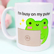 on my puter mug close up of Albert the Frog artwork by Momokakkoii