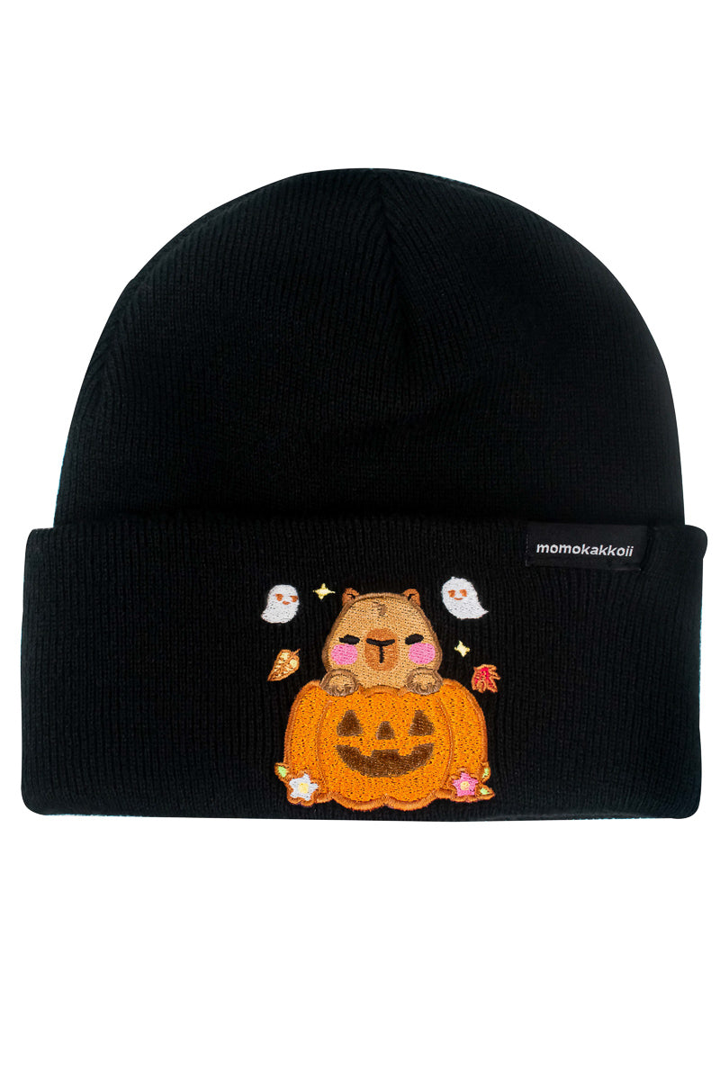 Pumpkin Theo The Capybara Embroidered Beanie