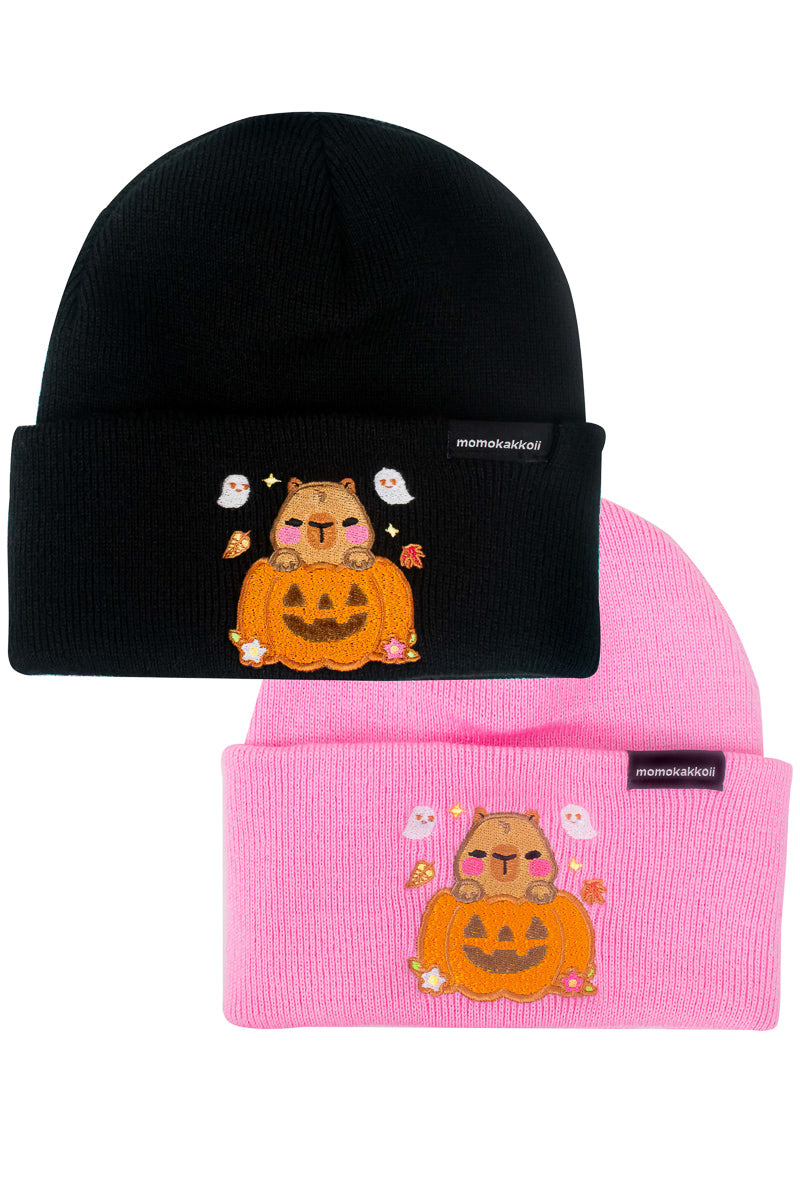 Pumpkin Theo The Capybara Embroidered Beanie