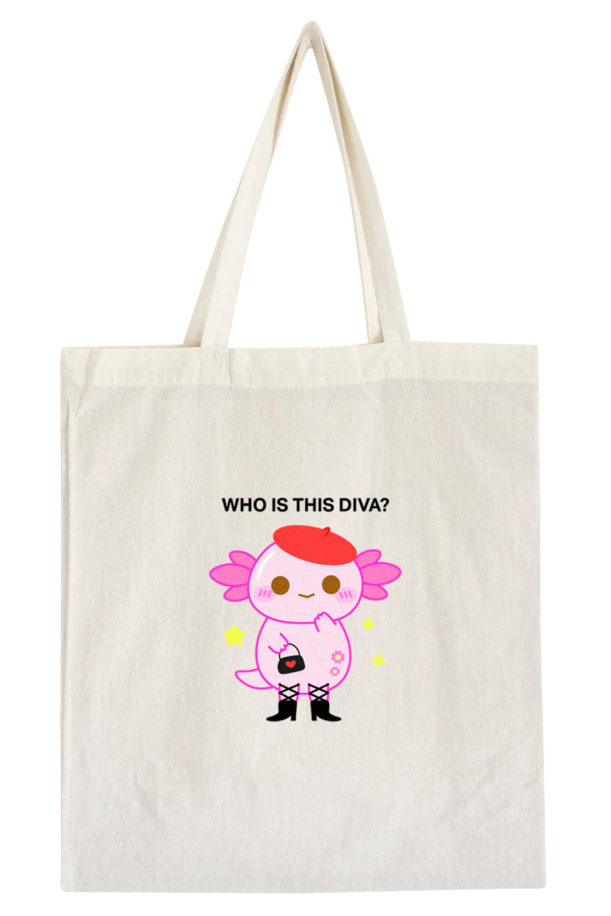 Who Is This Diva Xoxi The Axolotl Printed Tote Bag