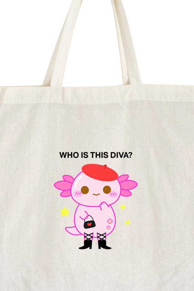 Who Is This Diva Xoxi The Axolotl Printed Tote Bag