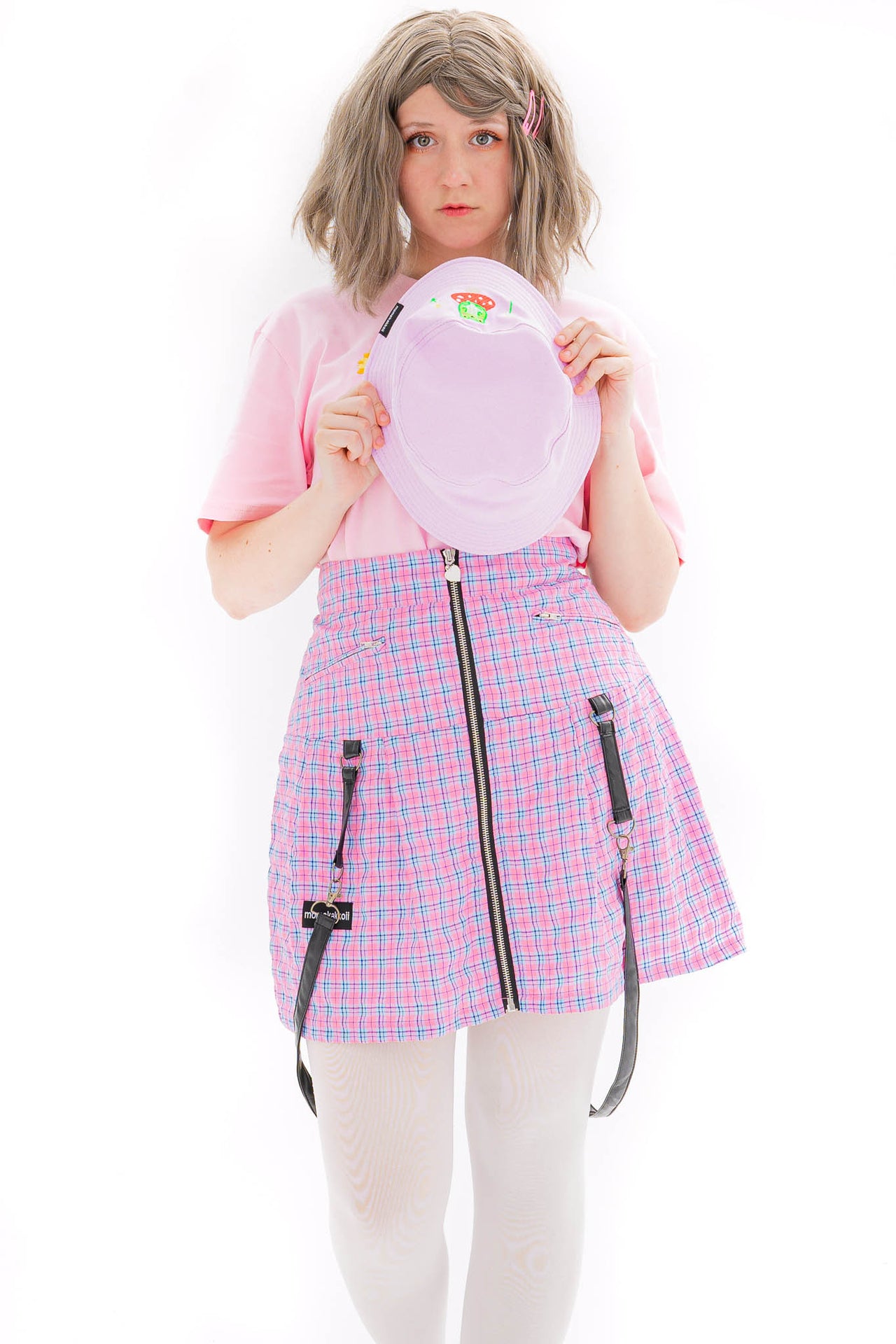 Bubble Gum Pink Plaid Skirt - Momokakkoii