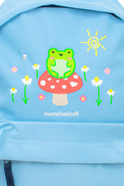 Froggy & Nature Sky Blue Embroidered Backpack - Momokakkoii