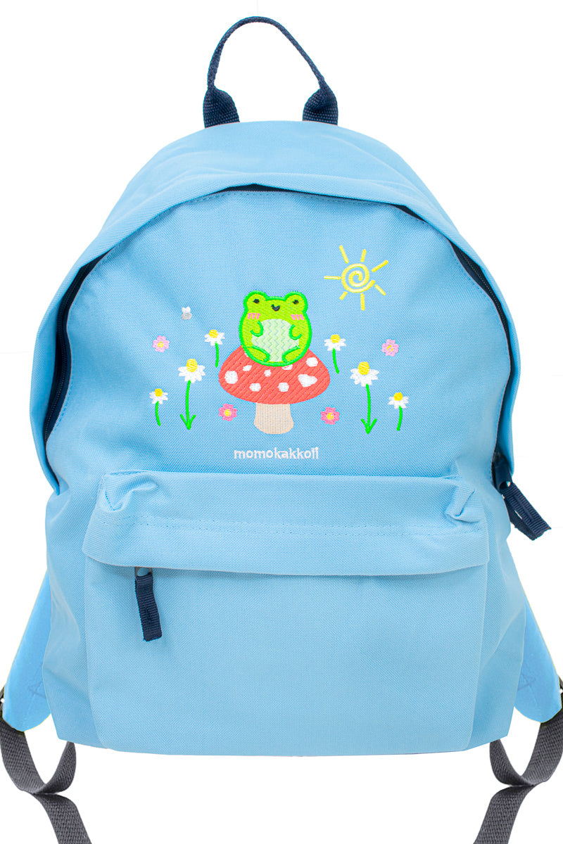Froggy & Nature Sky Blue Embroidered Backpack - Momokakkoii