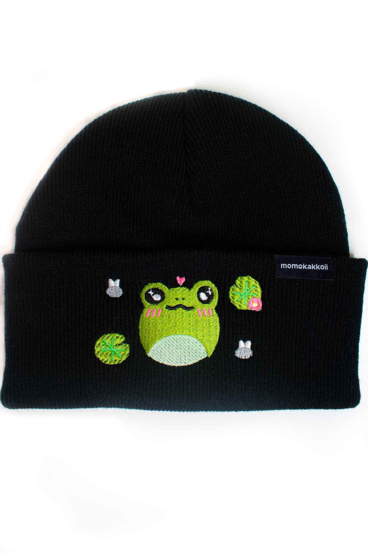 Froggy and Lily pads Embroidered Beanie - Momokakkoii