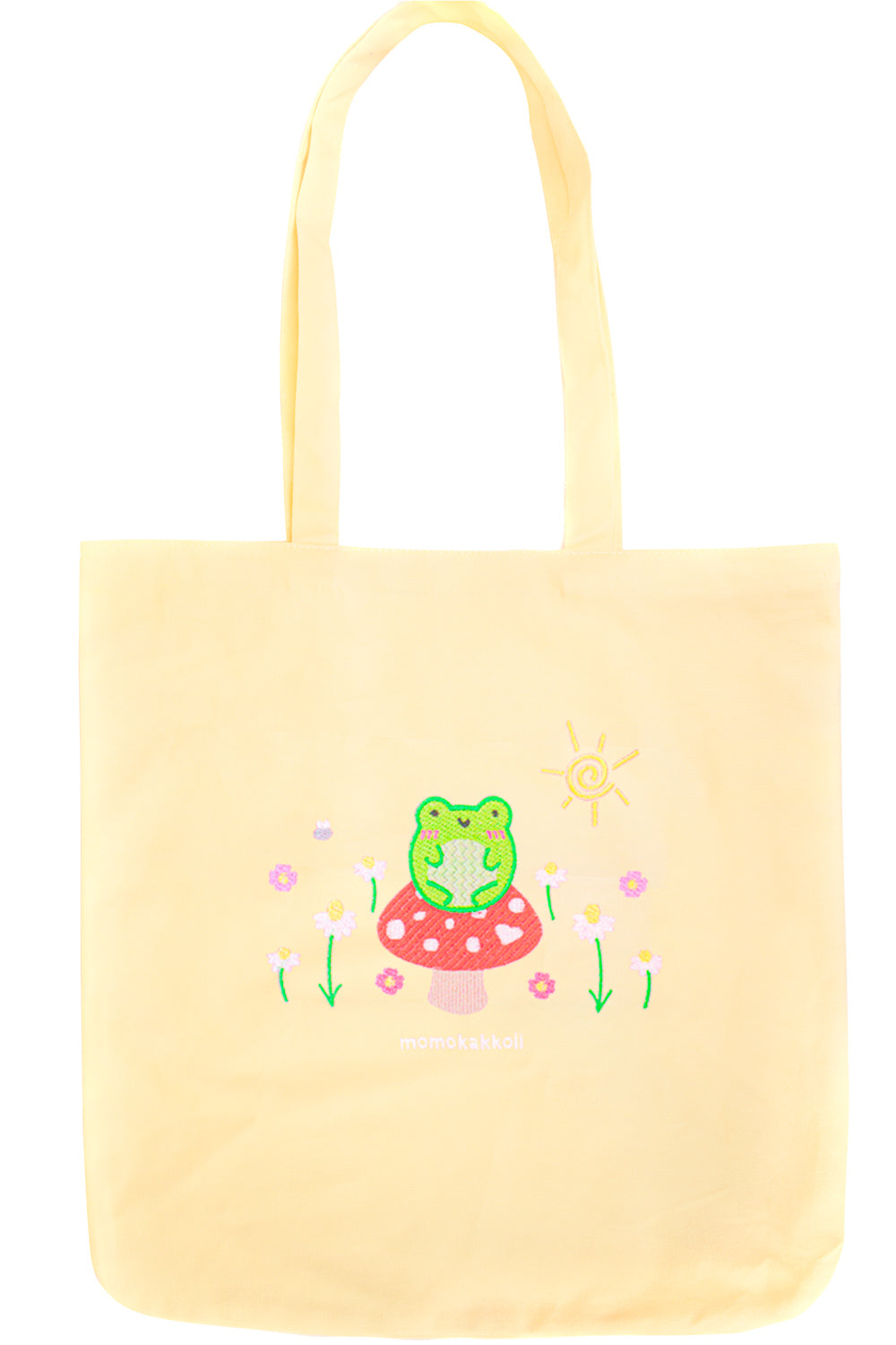 Organic Cotton Froggy & Nature Embroidered Tote Bag - Momokakkoii