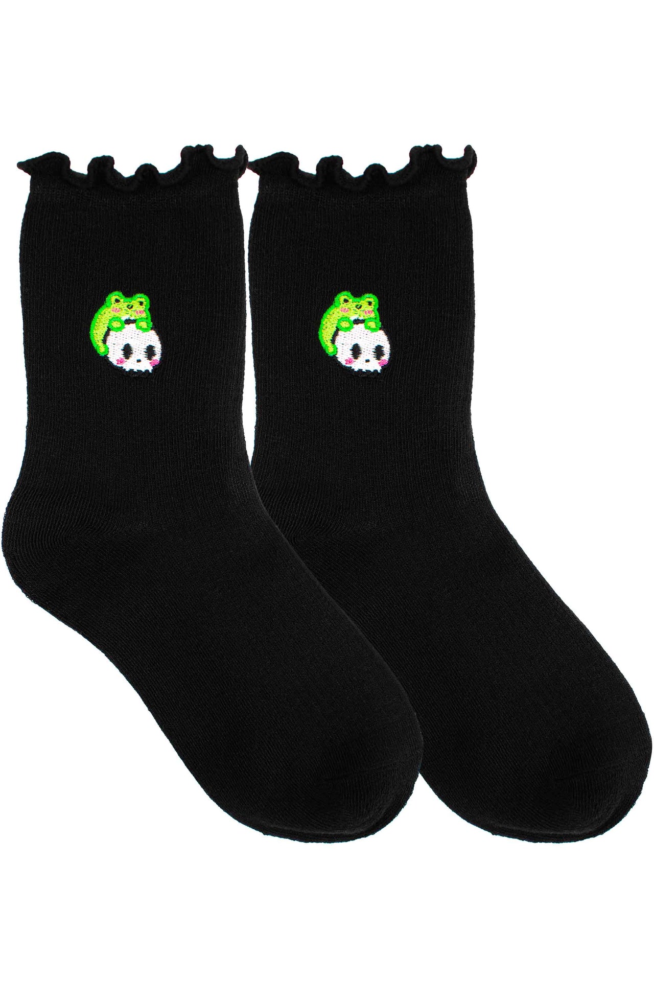 Skull Albert Embroidered Ruffle Socks - Momokakkoii