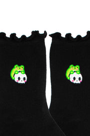 Skull Albert Embroidered Ruffle Socks - Momokakkoii