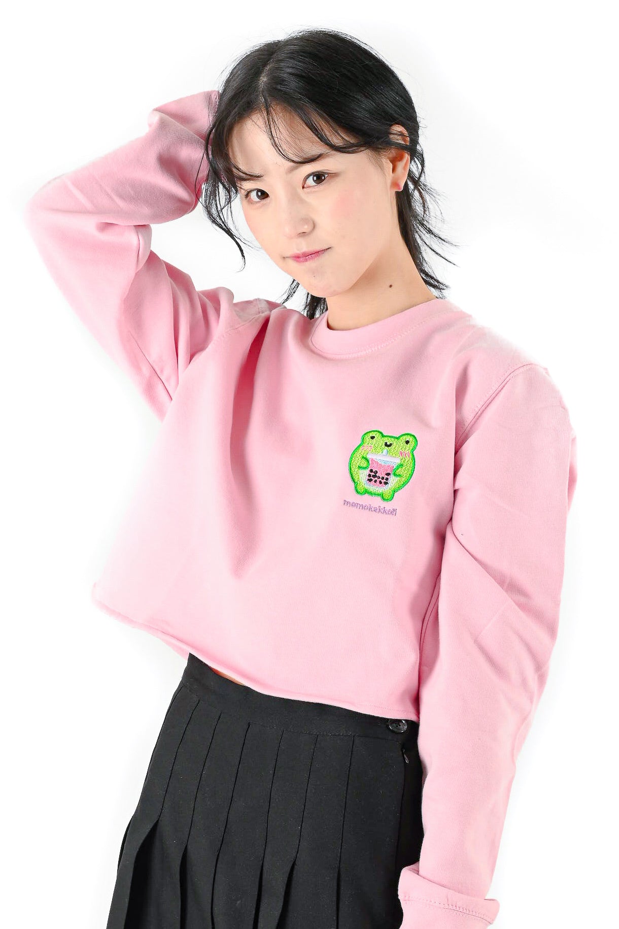 Boba Froggy Pink Cropped Sweatshirt - Momokakkoii