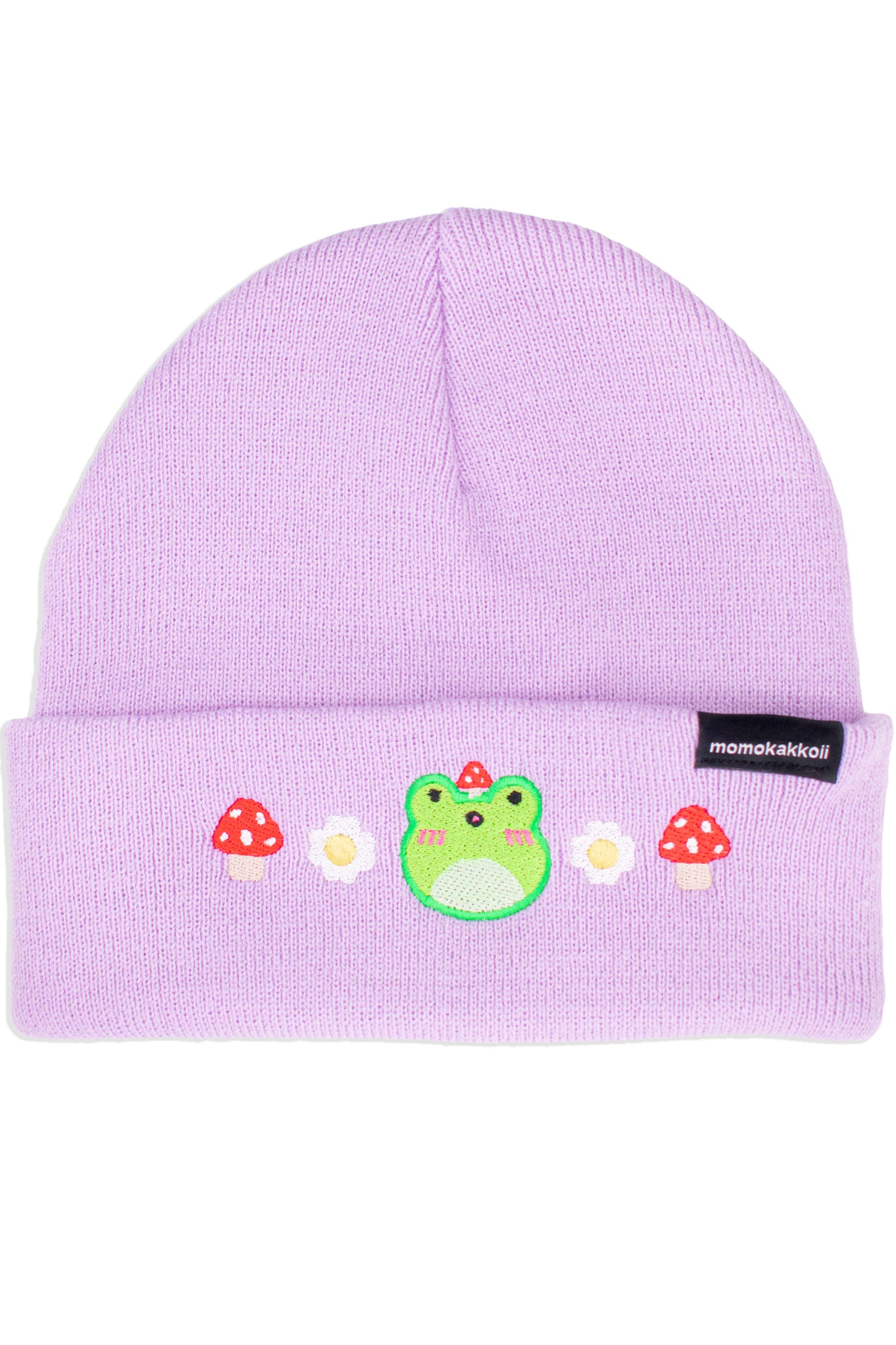 Cute Froggy & Mushrooms Embroidered Beanie - Momokakkoii