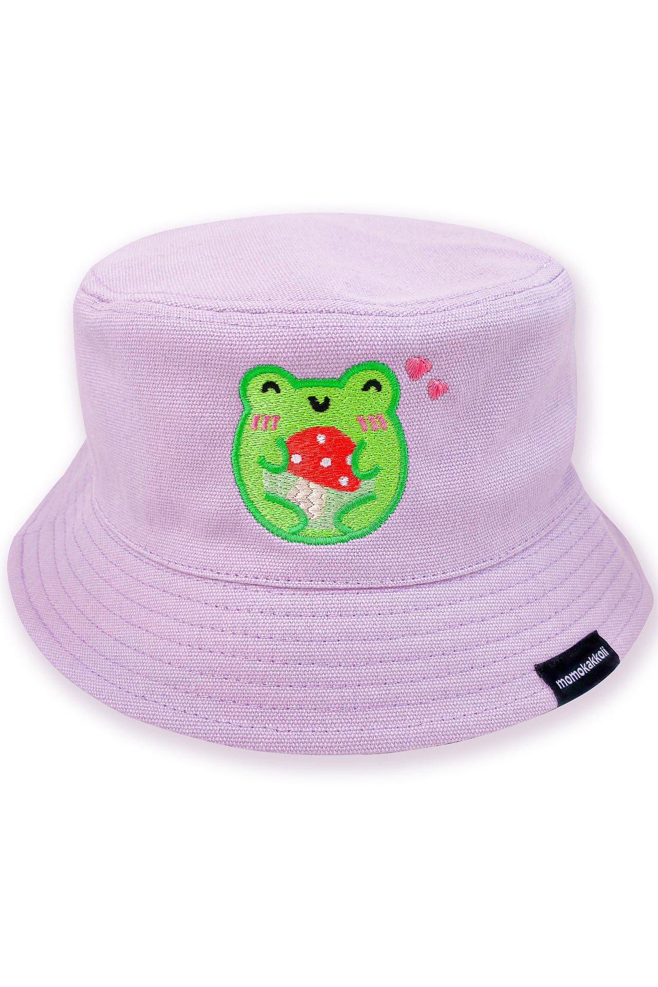 Frog Mushroom Hug Embroidered Bucket Hat - Momokakkoii
