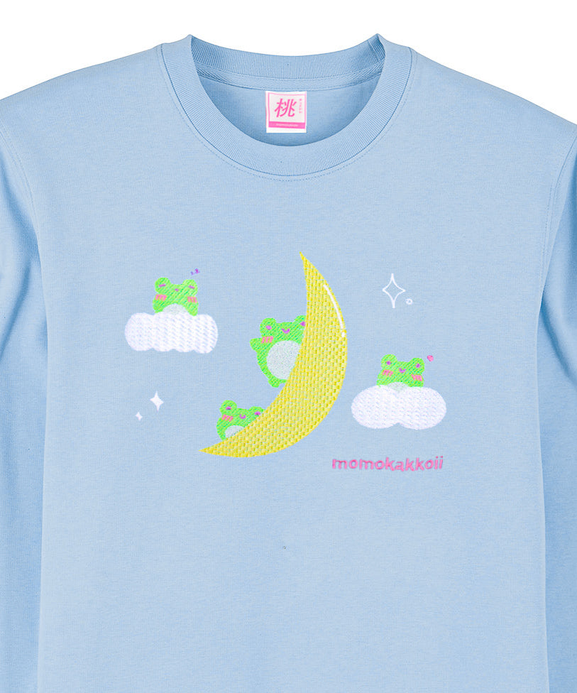 Organic Cotton Sky Froggies Embroidered Sweatshirt - Momokakkoii