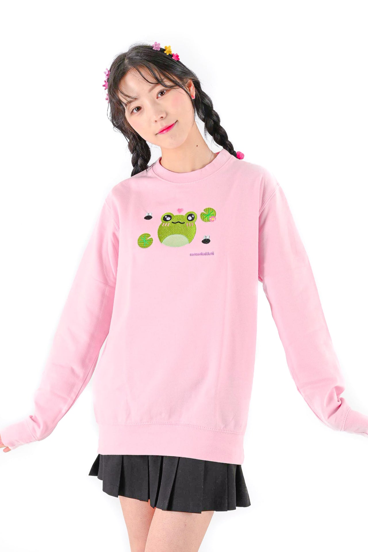Froggy and Lily Pads Embroidered Sweatshirt - Momokakkoii