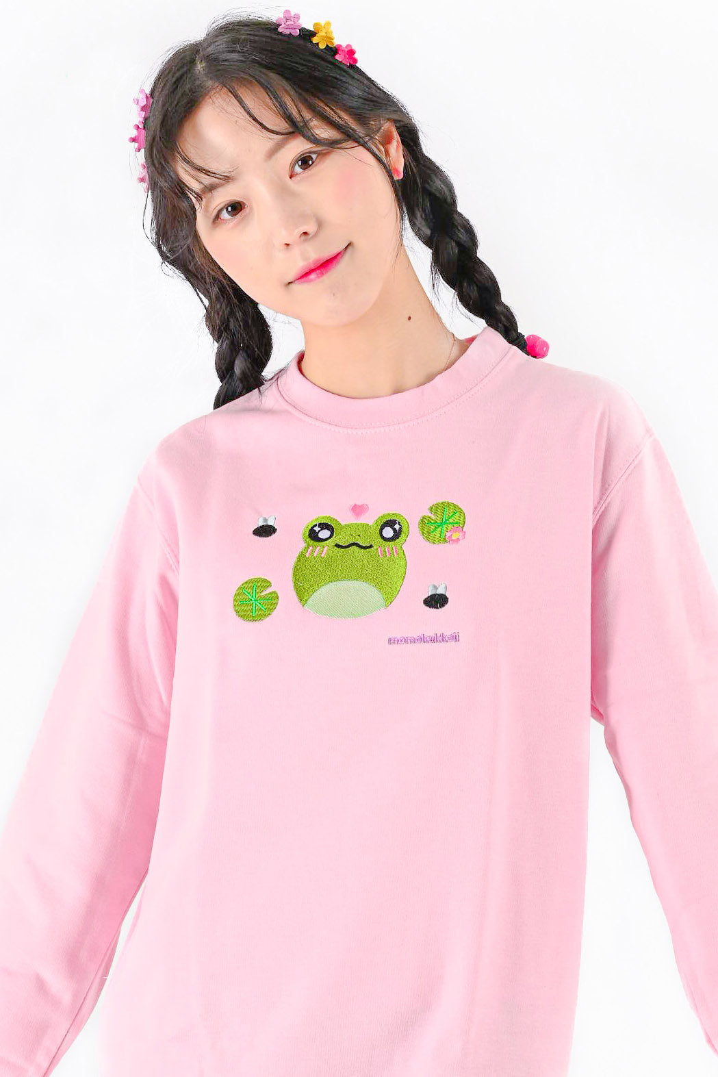 Froggy and Lily Pads Embroidered Sweatshirt - Momokakkoii