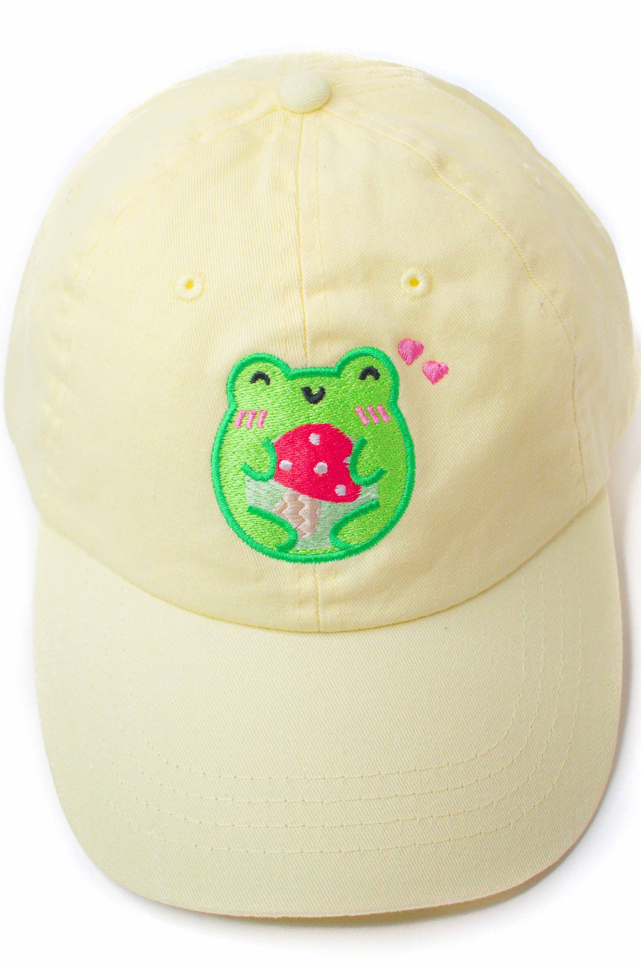 Frog Mushroom Hug Embroidered Cap - Momokakkoii
