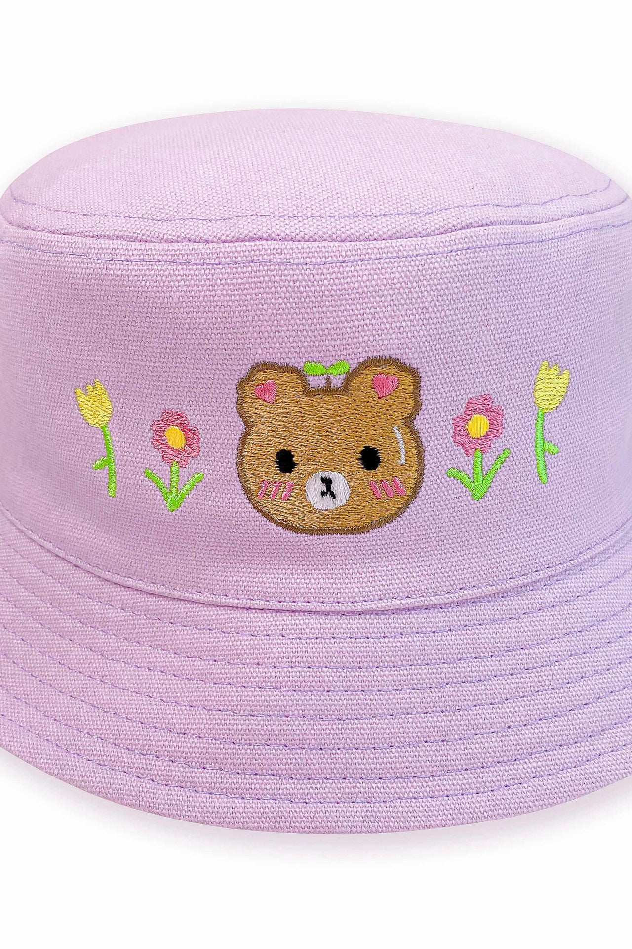 Bear & Flowers Embroidered Bucket Hat - Momokakkoii