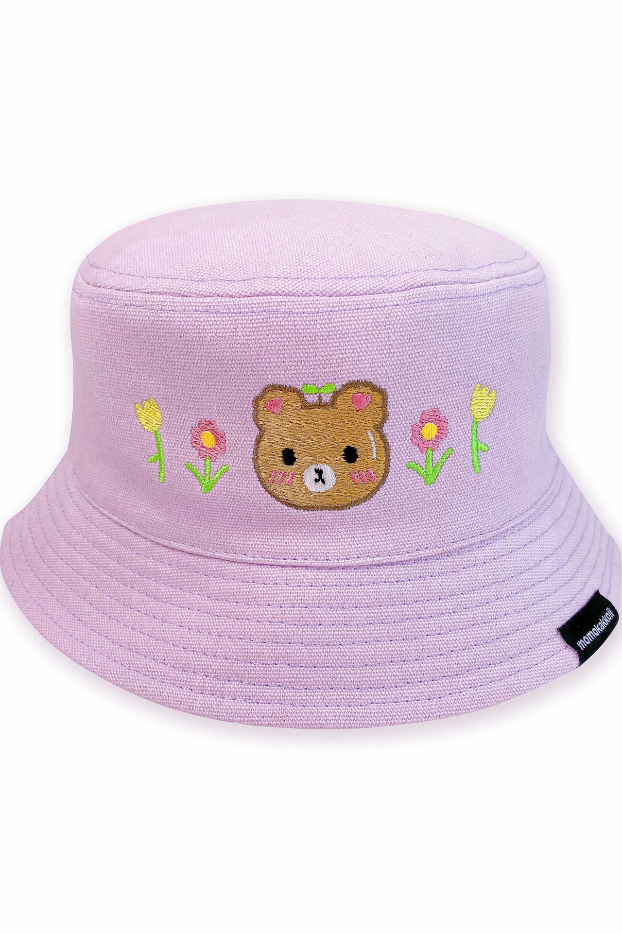 Bear & Flowers Embroidered Bucket Hat - Momokakkoii