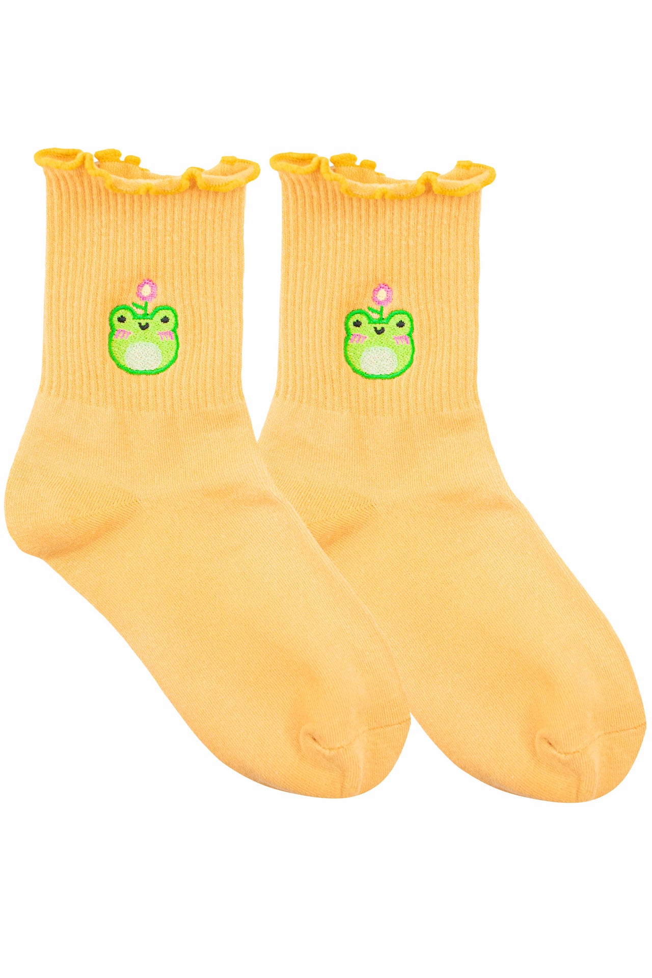 Flower Albert Embroidered Ruffle Socks - Momokakkoii