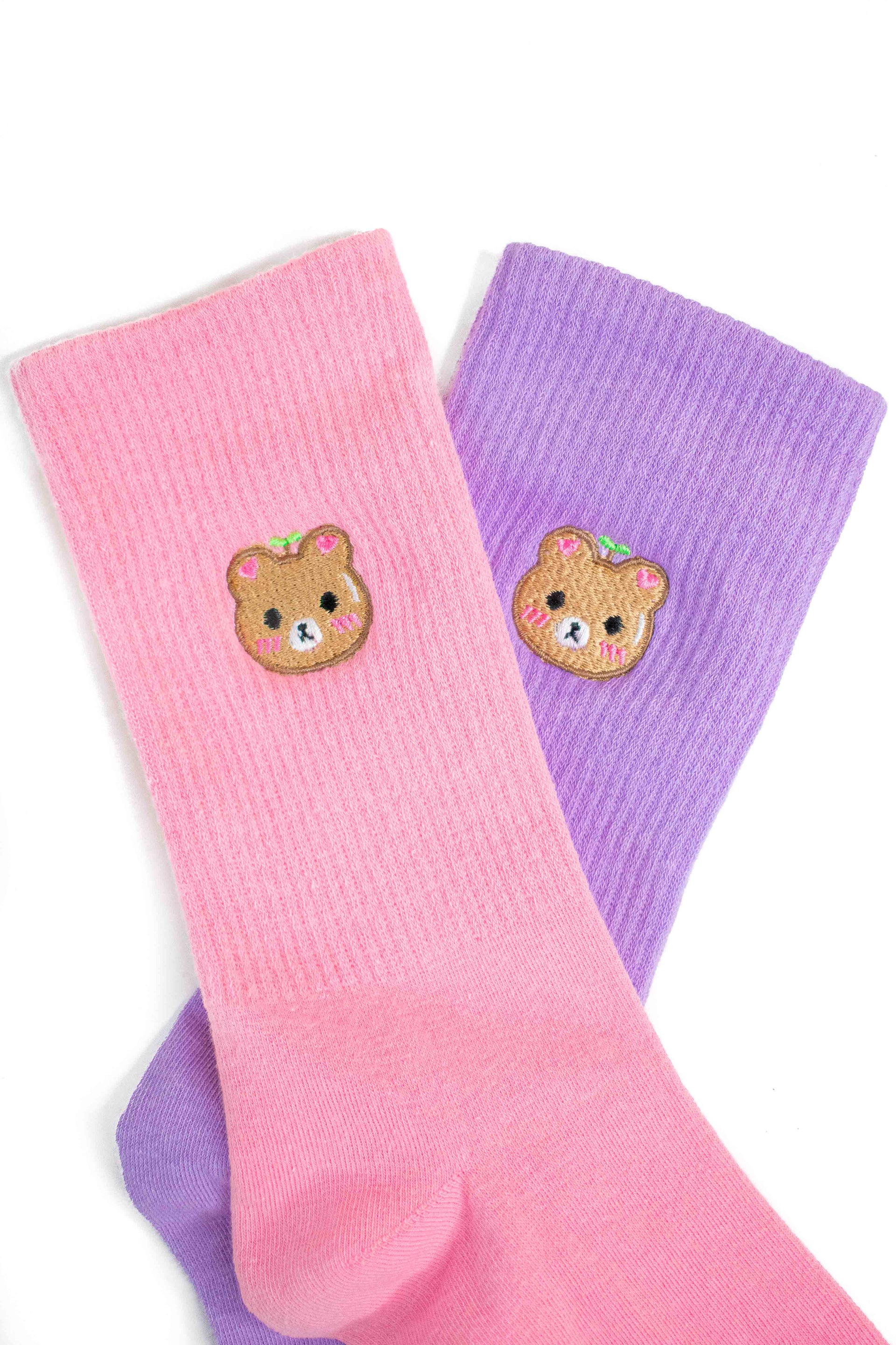 Bear Seedling Embroidered Socks - Momokakkoii