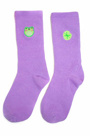 Froggy & Lily Pad Embroidered Socks - Momokakkoii