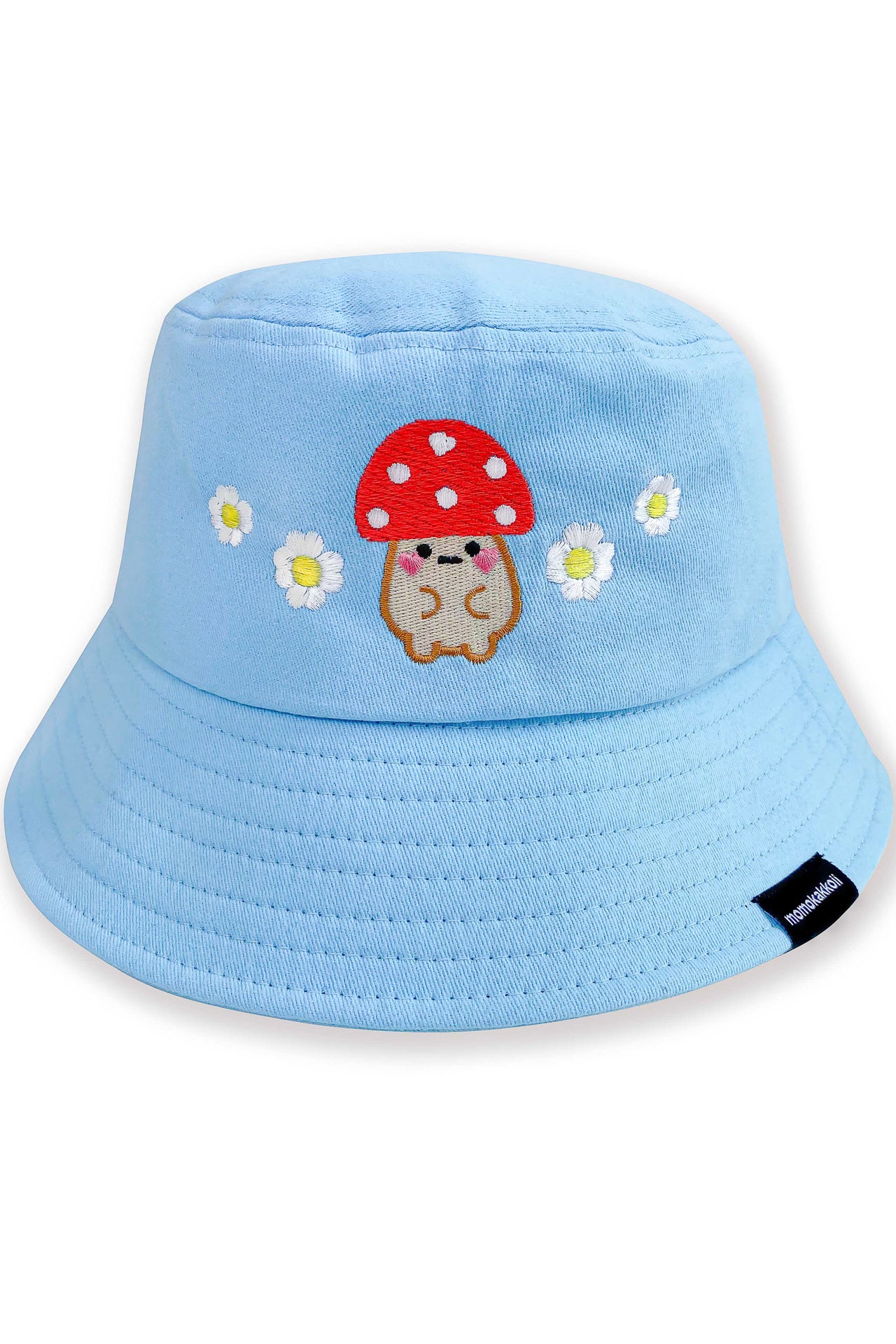 Mushroom Friend & Flowers Embroidered Bucket Hat - Momokakkoii