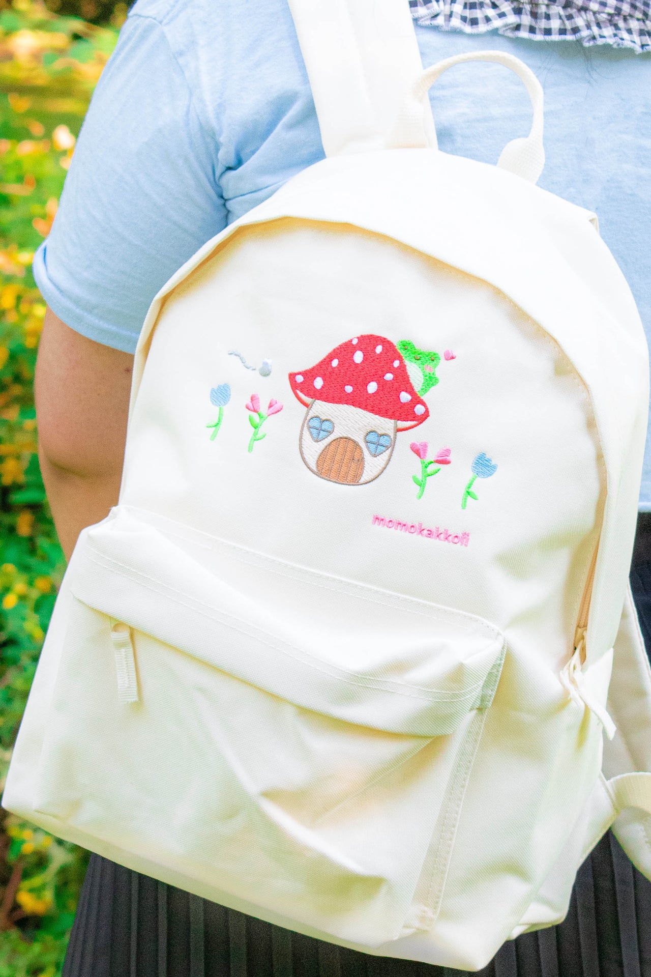 Mushroom House Embroidered Backpack - Momokakkoii