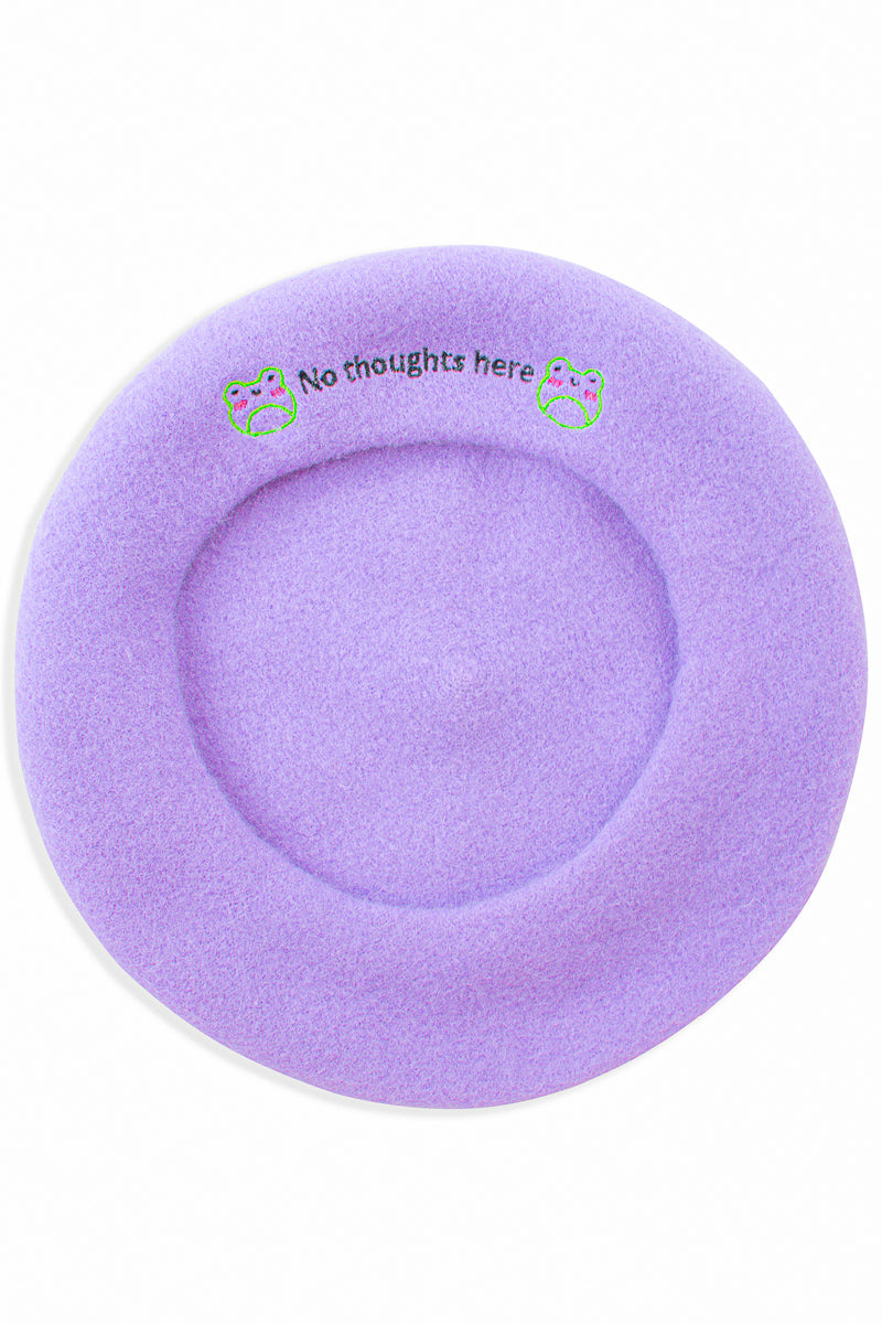 No thoughts here' Embroidered Beret - Momokakkoii