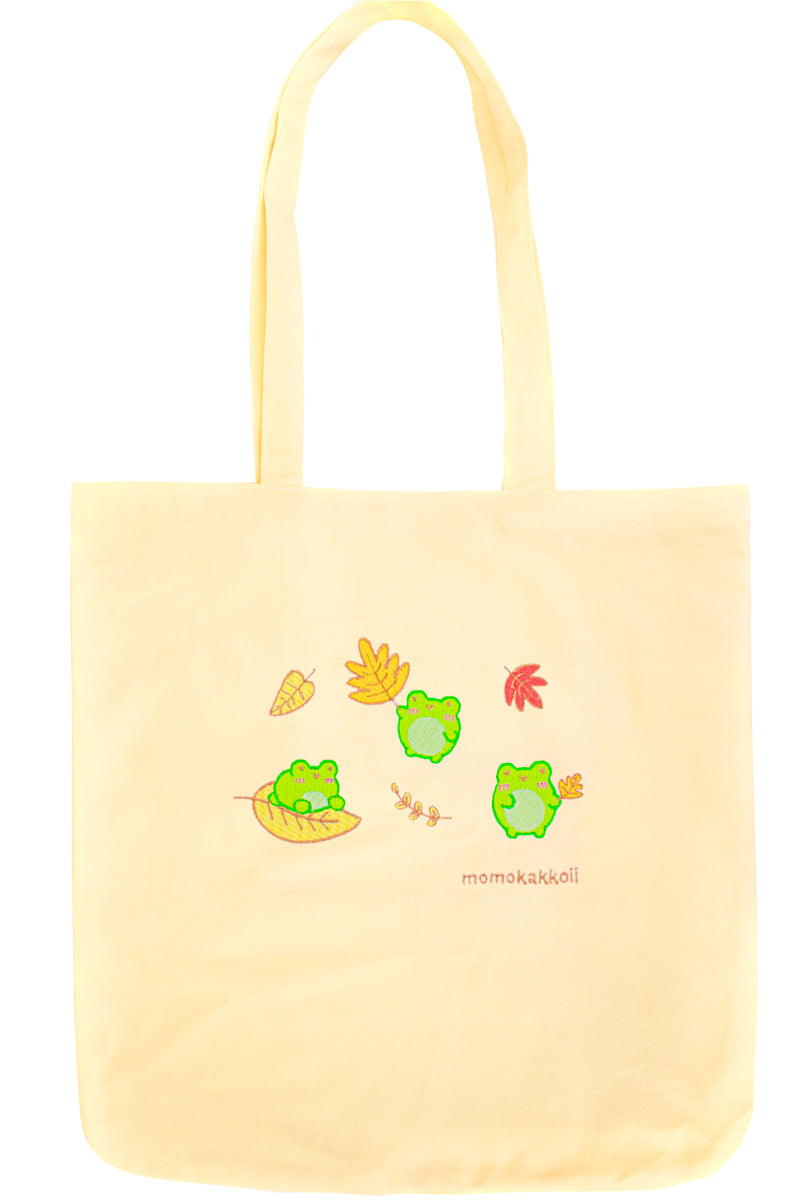 Organic Cotton Autumn Froggies Embroidered Tote Bag - Momokakkoii