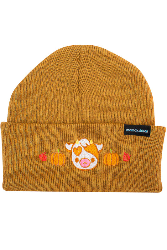 Pumpkin Cow Embroidered Beanie - Momokakkoii