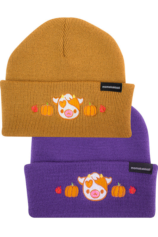 Pumpkin Cow Embroidered Beanie - Momokakkoii